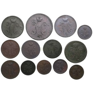 Group of coins: Russia 3, 2, 1 & 1/2 Kopecks 1840-1842 (13)