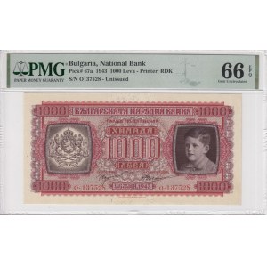 Bulgaria 1000 Leva 1943 - PMG EPQ 66 Gem Uncirculated