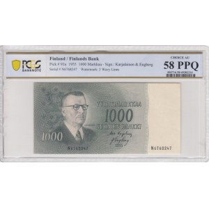 Finland 1000 Markkaa 1955 - PCGS 58 PPQ CHOICE AU