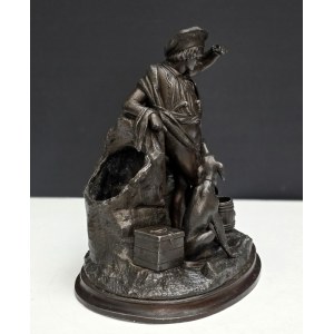 Figurka s vázou Cestovatel se psem - zinkový bronz - 1. pol. 20. stol.