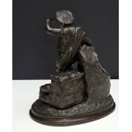 Figurka s vázou Cestovatel se psem - zinkový bronz - 1. pol. 20. stol.