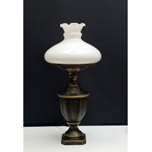 Nádherná keramická stolní lampa s bílým stínidlem - 2. polovina 20. století.