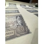 Sheet of 18 20 zloty banknotes 1940, German occupation, Issuing Bank in Poland