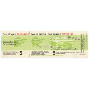 Orbis, bon na paliwo o wartości 5 złotych, seria DK 0000425, WZÓR