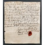 [Crown Treasury] GORAZDOWSKI Stefan h. Dołęga [Kamieniecki huntsman] - Receipt for receiving from the hands of Franciszek RYMCZEWSKI [Novogrodek huntsman] one thousand Polish zlotys of payment from the crown treasury [1741].