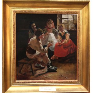 Wacław Szymanowski(1859 Warsaw - 1930 Warsaw),In a Hutsul room,oil sketch for a painting