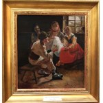 Wacław Szymanowski(1859 Warsaw - 1930 Warsaw),In a Hutsul room,oil sketch for a painting