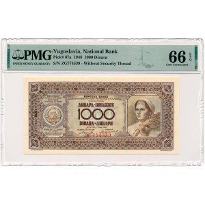 Jugoslawien - 1000 Dinar 1946 * P67a * PMG 66 EPQ