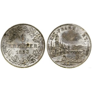 Germany, 6 krajcars, 1853, Frankfurt