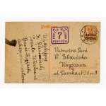 Warsaw, card from Wloclawek to Warsaw 1917, delivery stamp for 7 fenigs (178) was bounced in Warsaw