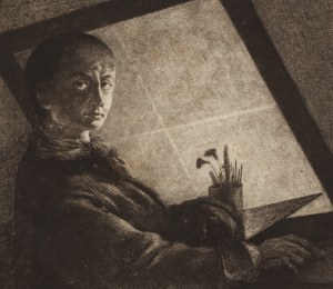 Jan Piotr Norblin de la Gourdaine (1745 Misy-Faut-Yonne - 1830 Paryż), Autoportret z ekranem, po 1778
