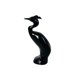 Jiří Černoch, - Great crested grebe | Porcelain Fauna Sculpture, Black Glaze, Year 1959