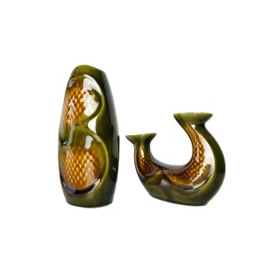 DITMAR URBACH | Retro Vase &amp; Candlestick Set, Glazed Stoneware, Czechoslovakia, 1960s