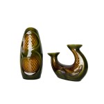 DITMAR URBACH | Retro Vase &amp; Candlestick Set, Glazed Stoneware, Czechoslovakia, 1960s