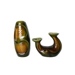 DITMAR URBACH | Retro Vase &amp; Candlestick Set, Glazed Stoneware, Czechoslovakia, 1960s