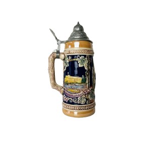 German Ceramic Beer Stein with Pewter Lid | Cologne Relief Decoration