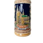German Ceramic Beer Stein with Pewter Lid | Cologne Relief Decoration