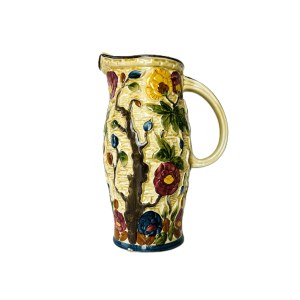 H.J. Wood Staffordshire Ceramic Jug | Hand-Painted Relief Tree and Flower Decoration