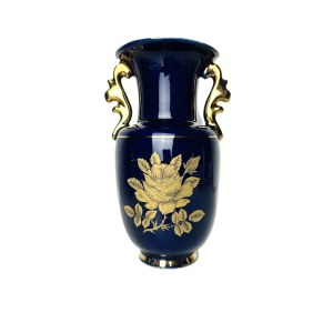 Porcelain Amphora Vase | Cobalt and Gold Glaze with Gilded Floral Decoration