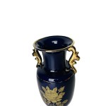 Porcelain Amphora Vase | Cobalt and Gold Glaze with Gilded Floral Decoration