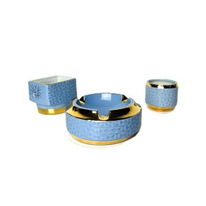 Haas & Czjzek | BRUSSELS EXPO 58 Porcelain Smoking Set, Blue & Gold Decor