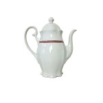 Luxury Meissen Porcelain Coffee/Tea Set - White Glaze with Silver &amp; Red Stripe Decoration | 9 Pieces