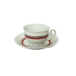 Luxury Meissen Porcelain Coffee/Tea Set - White Glaze with Silver &amp; Red Stripe Decoration | 9 Pieces