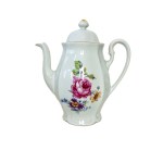 Porcelain Coffee/Tea Set - Dubí Czechoslovakia, White Glaze with Floral Decoration | 6 Cups &amp; Saucers, Sugar Bowl &amp; Teapot