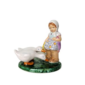 Antique Farmgirl Figurine | Stoneware with Geese