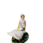Antique Farmgirl Figurine | Stoneware with Geese