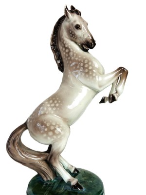 Friedrich Goldscheider (*1845 - 1897), Ceramic Figurine of a Rearing Horse, 19th-century European