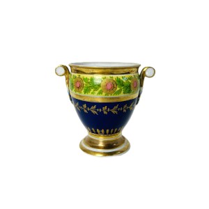 Empire Porcelain Mug with Hand-Painted Bouquet, Cobalt &amp; Gold Decor