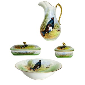 Antique Porcelain Toilet Set - Jug &amp; Bowls, Hand-Painted Castle-Hunting Style