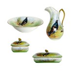 Antique Porcelain Toilet Set - Jug &amp; Bowls, Hand-Painted Castle-Hunting Style