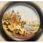 Large Hand-Painted Decorative Plate with European Architecture | Antique Wall Plate, 35 cm