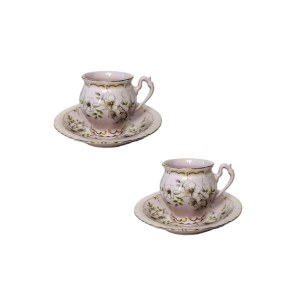Haas &amp; Czjzek - Chodov Pink Czech Porcelain Set with 24k Gold, 2 Cups &amp; Saucers
