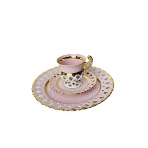Byzant Breakfast Set | Haas &amp; Czjzek, Chodov, 24k Gold Decor, Czechoslovakia Luxury Pink Porcelain