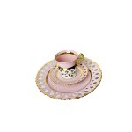 Byzant Breakfast Set | Haas &amp; Czjzek, Chodov, 24k Gold Decor, Czechoslovakia Luxury Pink Porcelain