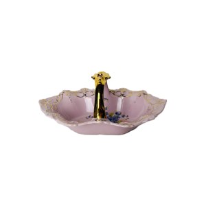 Pink Porcelain Basket with Violet Flowers | Haas &amp; Czjzek, Chodov, Hand-Painted, 24k Gold