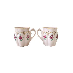 Pair of Pink Porcelain Cups with Hand-Painted Floral Decoration | Haas & Czjzek, Chodov, 24k Gold
