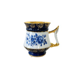 Pirkenhammer Karlovy Vary | Elegant Bulbous Mug, Blue Print &amp; Cobalt-Gilded Decor