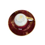 Set of 6 Porcelain Cups &amp; Saucers, Red &amp; White Glaze with Gilding, Floral Decor | Stará Role, Czechoslovakia