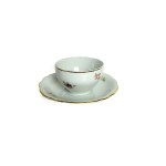 MSB Christmas, Porcelain Cup &amp; Saucer Set with Floral Motif and Gold Line Decoration - 3 Cups &amp; 3 Saucers