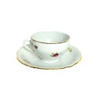 MSB Christmas, Porcelain Cup &amp; Saucer Set with Floral Motif and Gold Line Decoration - 3 Cups &amp; 3 Saucers