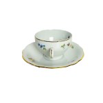 MSB Christmas, Porcelain Cup &amp; Saucer Set with Floral Motif and Gold Line Decoration - 3 Cups &amp; 3 Saucers