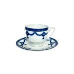 Pirkenhammer Czechoslovakia - Vintage Blue Printed Porcelain Cups &amp; Saucers | 8 Pieces
