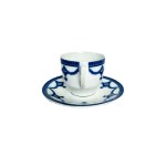 Pirkenhammer Czechoslovakia - Vintage Blue Printed Porcelain Cups &amp; Saucers | 8 Pieces