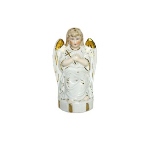 Porcelain Angel Figurine with Cross | Žacléř Czechoslovakia, Hand-Painted and Gilded, 1960s