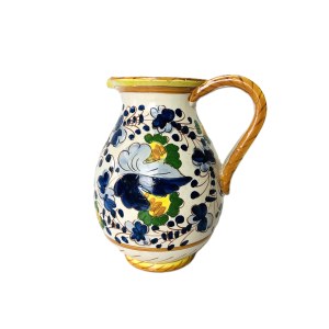Vintage Stoneware Jug | Hand-Painted Cobalt Floral Motif with Yellow Accents
