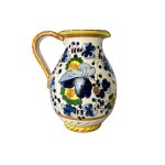 Vintage Stoneware Jug | Hand-Painted Cobalt Floral Motif with Yellow Accents